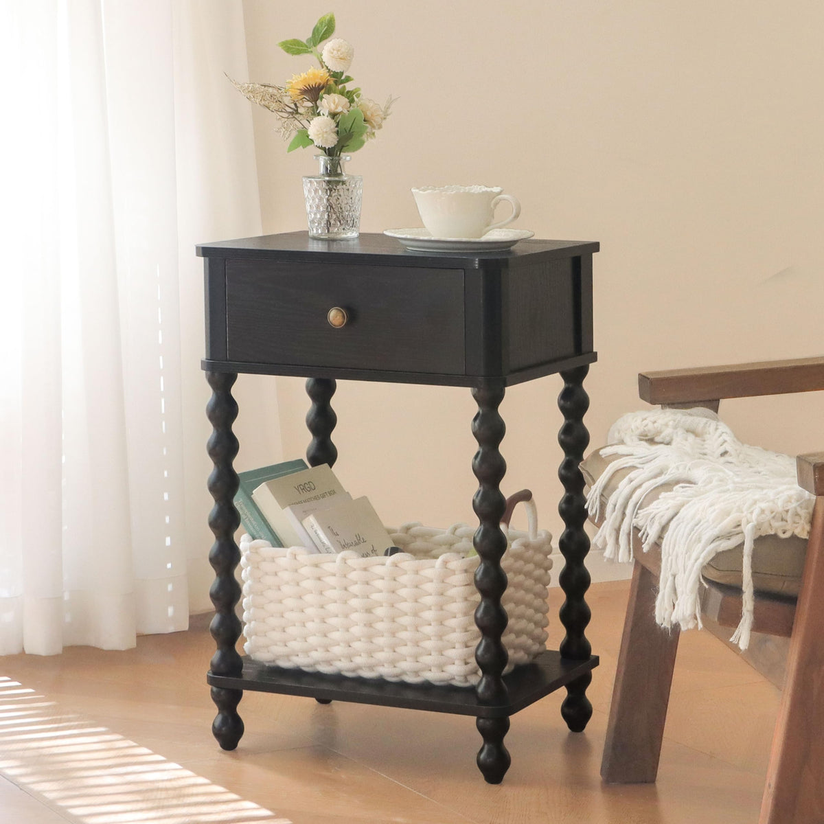 AWASEN Black Nightstand top view highlights compact footprint and clean lines.