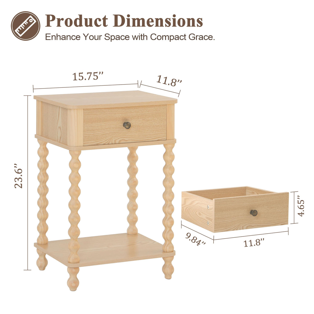 AWASEN end table showing spacious tabletop and open lower shelf.