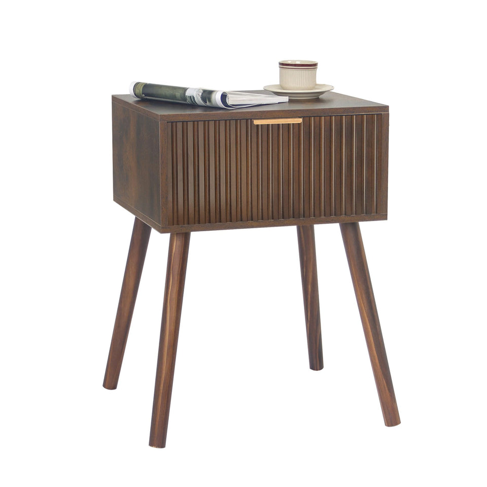 AWASEN mid-century nightstand with fluted drawer and walnut finish for stylish bedroom storage