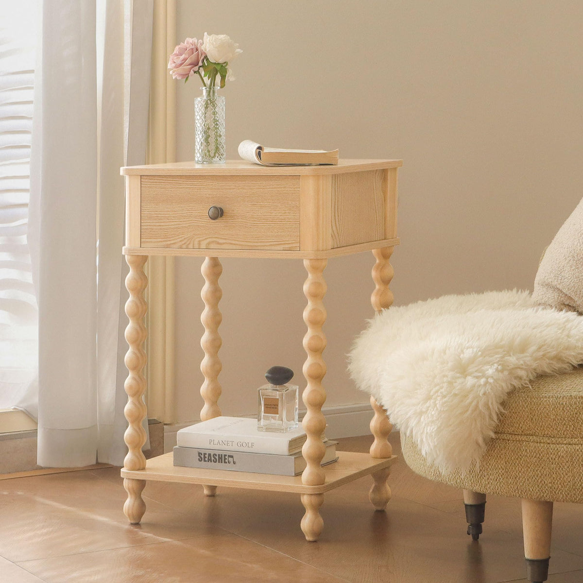 AWASEN Night Stand in rich walnut finish complements bedroom decor.