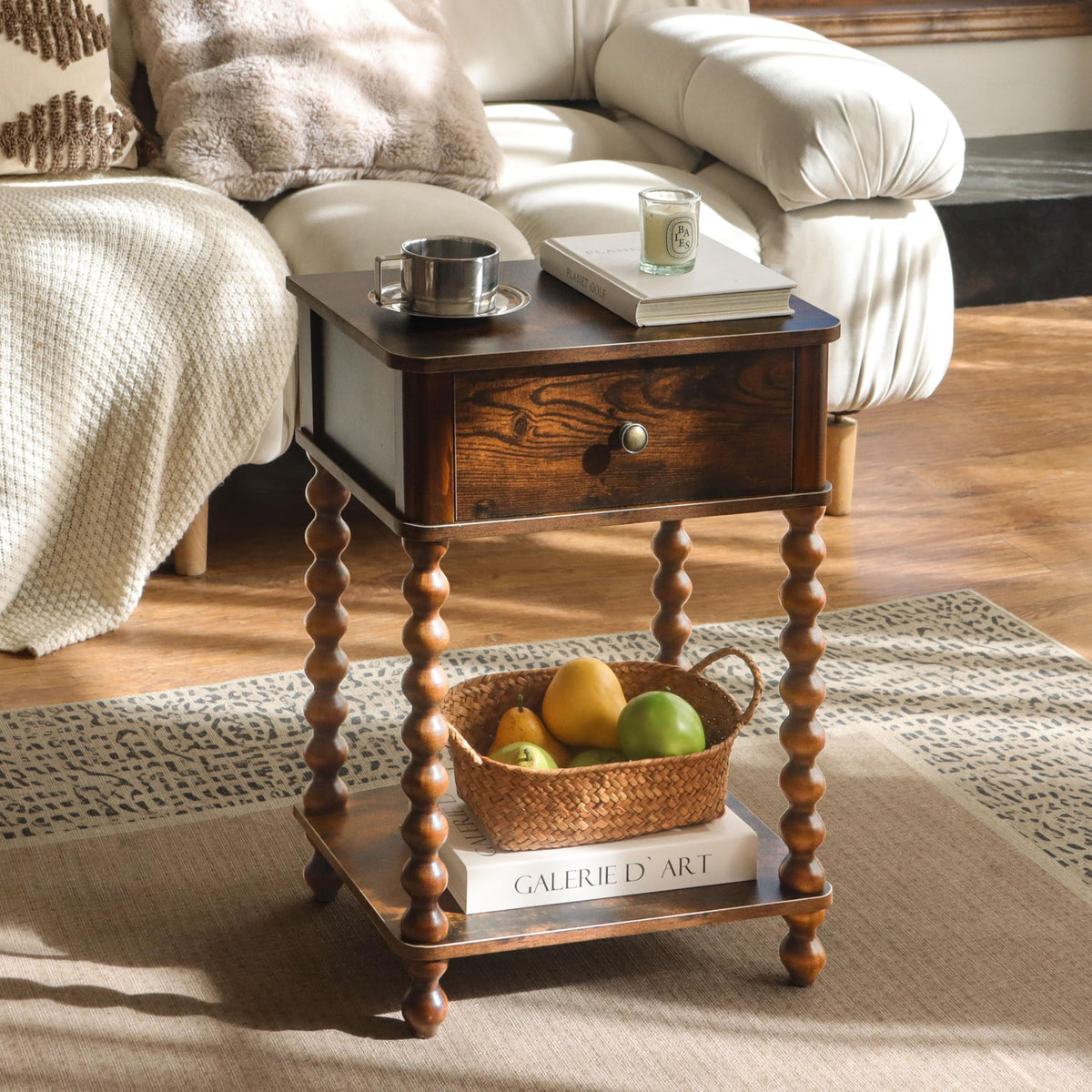 AWASEN nightstand in a compact bedside setup in a cozy bedroom