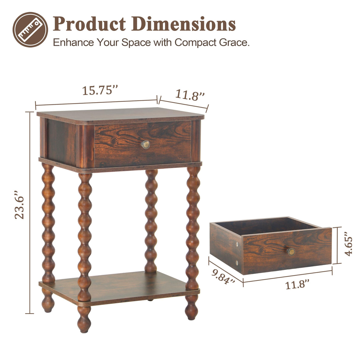 AWASEN nightstand drawer for private bedside storage
