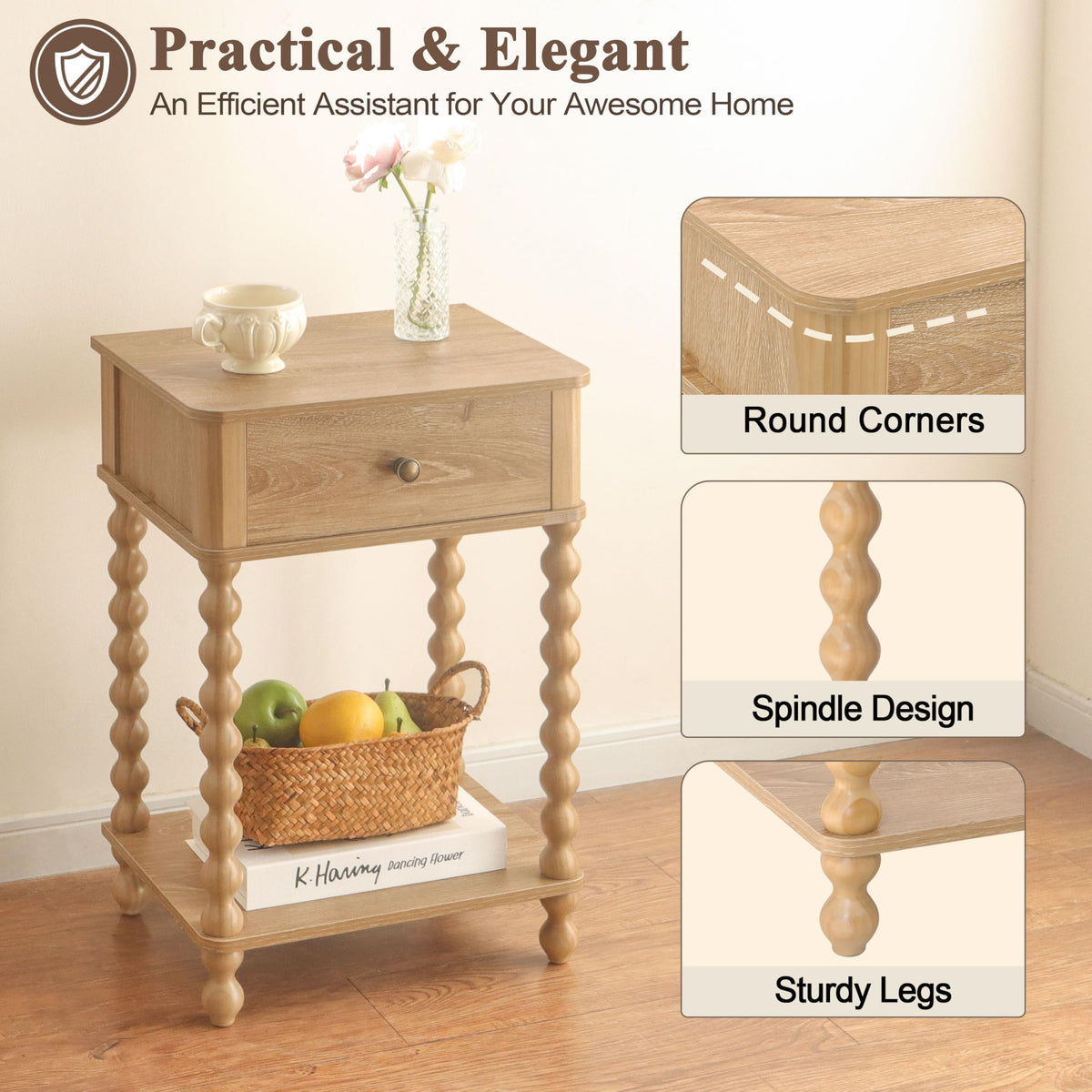 AWASEN nightstand featuring an open surface and drawer keeps essentials within reach