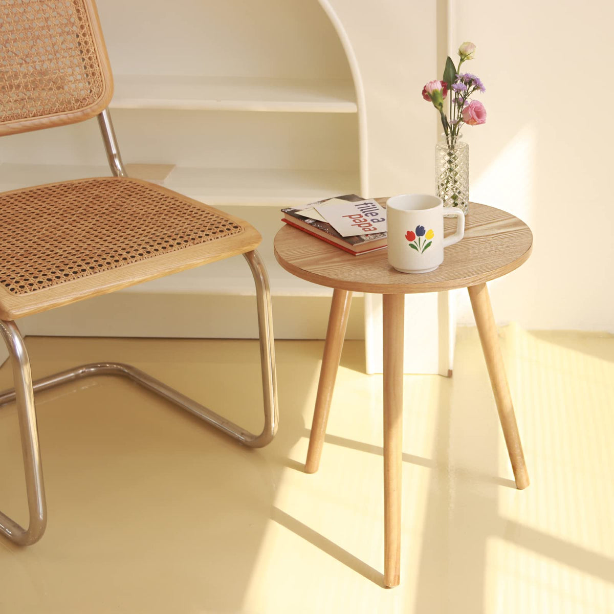 AWASEN nightstand-style round top ideal for phones, books, and coffee.