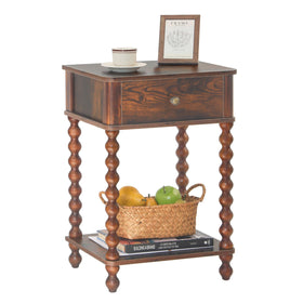 AWASEN nightstand with walnut finish beside a bed for organized essentials