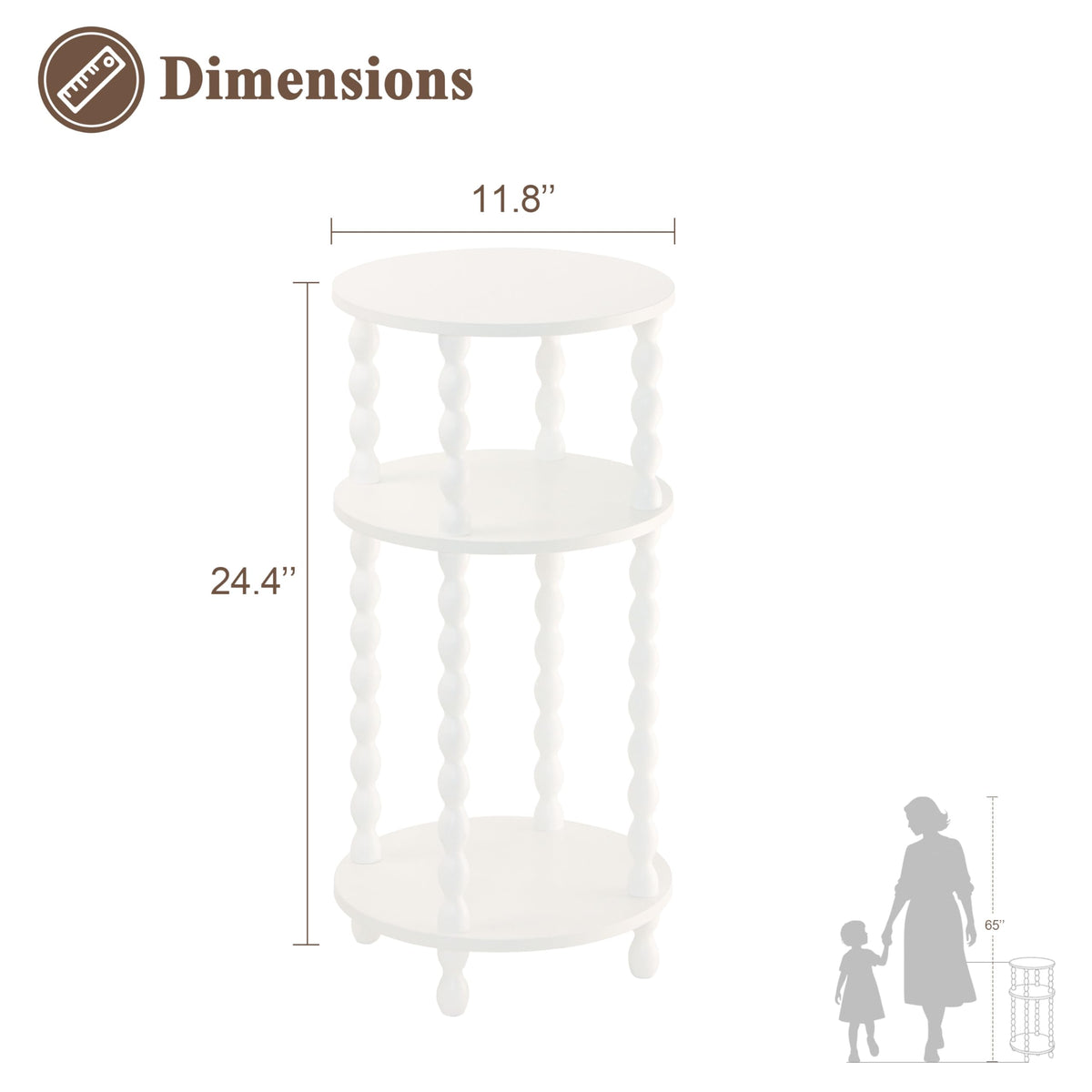 AWASEN round bedside table with open shelves for quick reach storage of books and remotes.