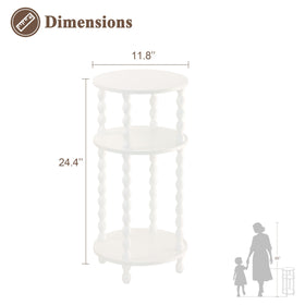AWASEN round bedside table with open shelves for quick reach storage of books and remotes.