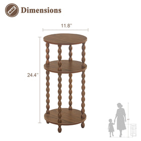AWASEN walnut round end table with round shelves for accessible small-space storage.