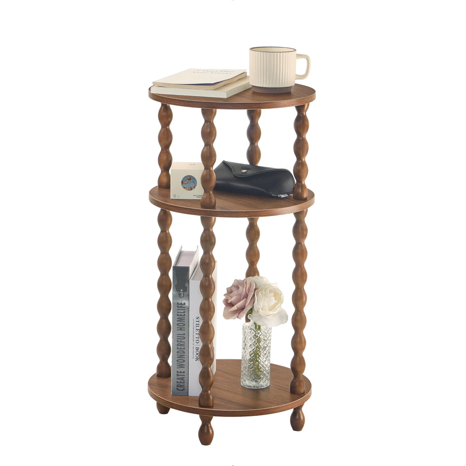 AWASEN small round end table with walnut tilt view showing compact design and stylish finish.