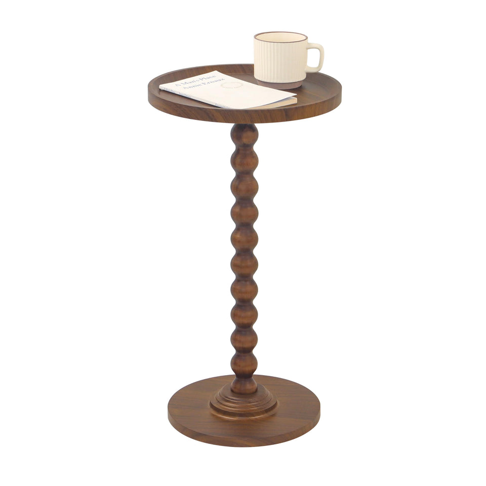 AWASEN small round side table with walnut finish and anti-drop edge keeps drinks secure.