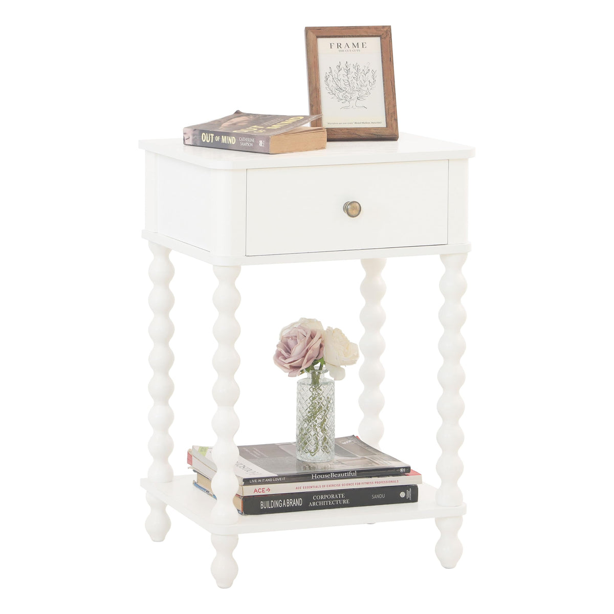AWASEN White Nightstand with drawer for tidy bedroom storage and easy access