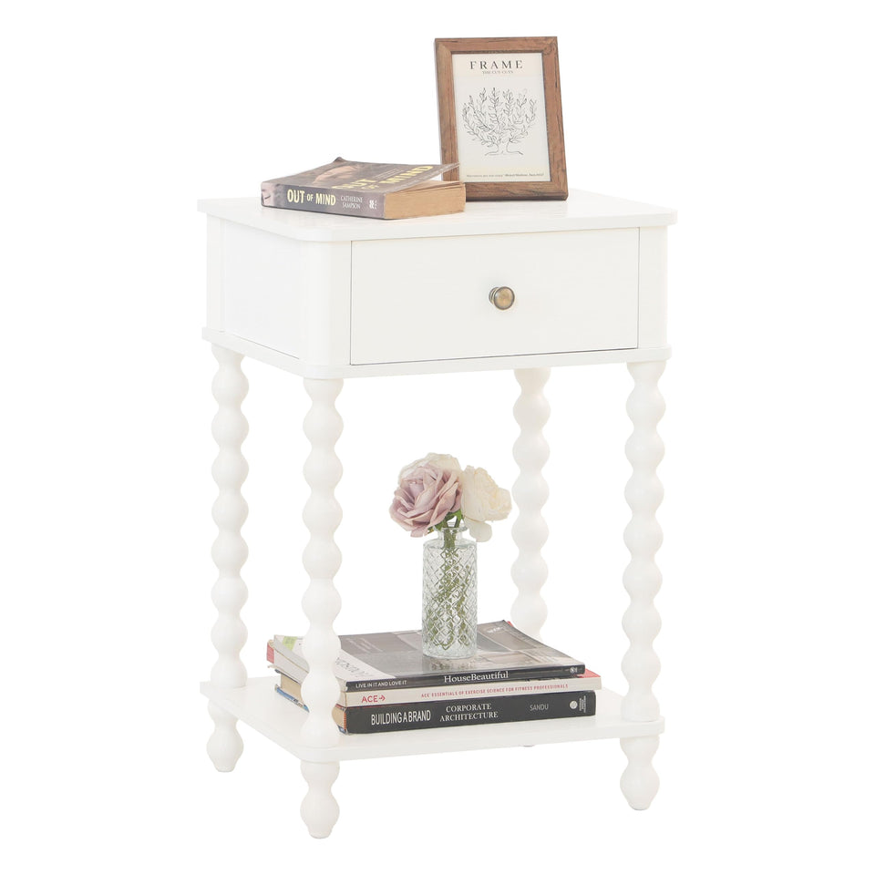 AWASEN White Nightstand with drawer for tidy bedroom storage and easy access
