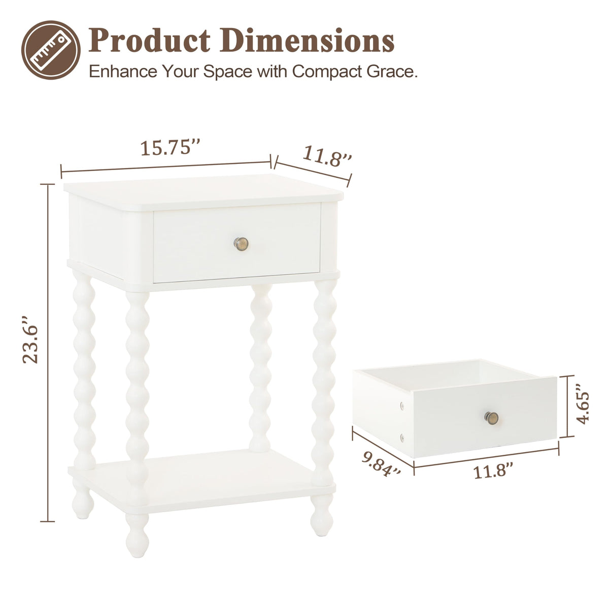 AWASEN Nightstand with drawer open for private, organized storage