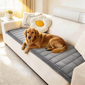 Awjcsv dog couch cover in blue-grey fuzzy fabric protects furniture while adding cozy texture.