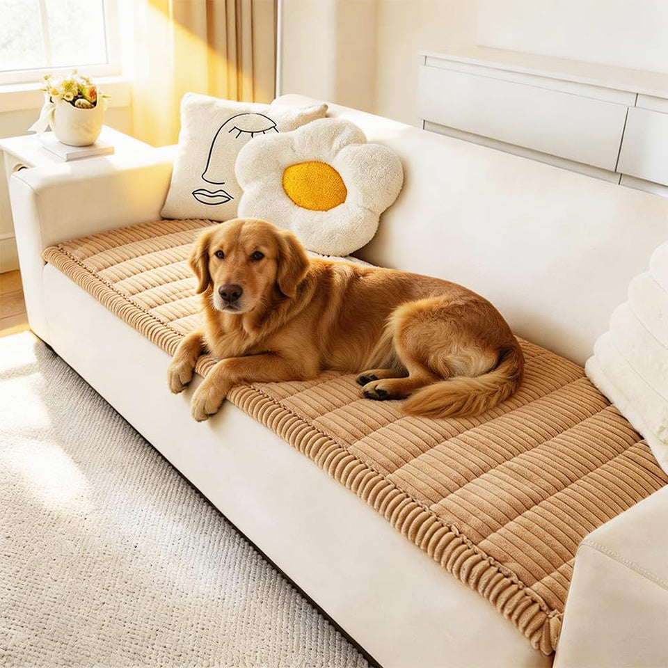 Awjcsv dog couch cover on a sofa protects furniture while matching decor.