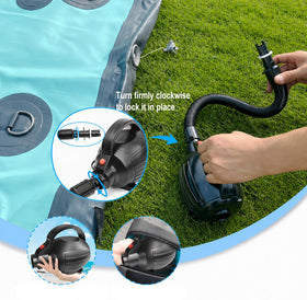 AWSUM pump inflating a gymnastics mat in minutes