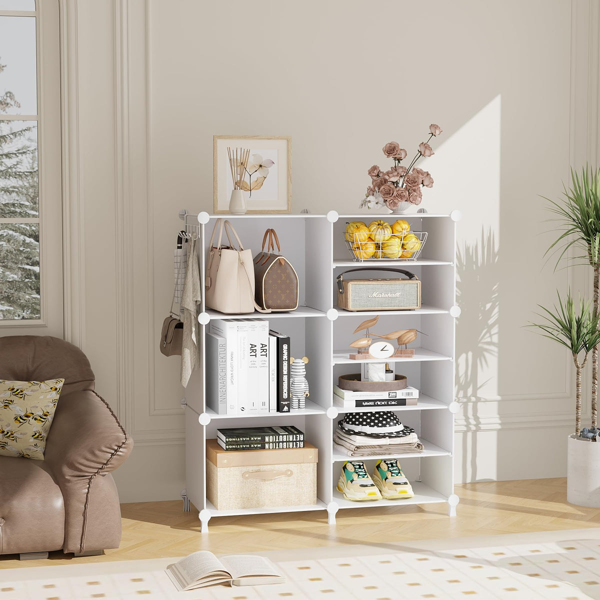 AWTATOS 6-cube storage shelves config enables versatile space for clothes.