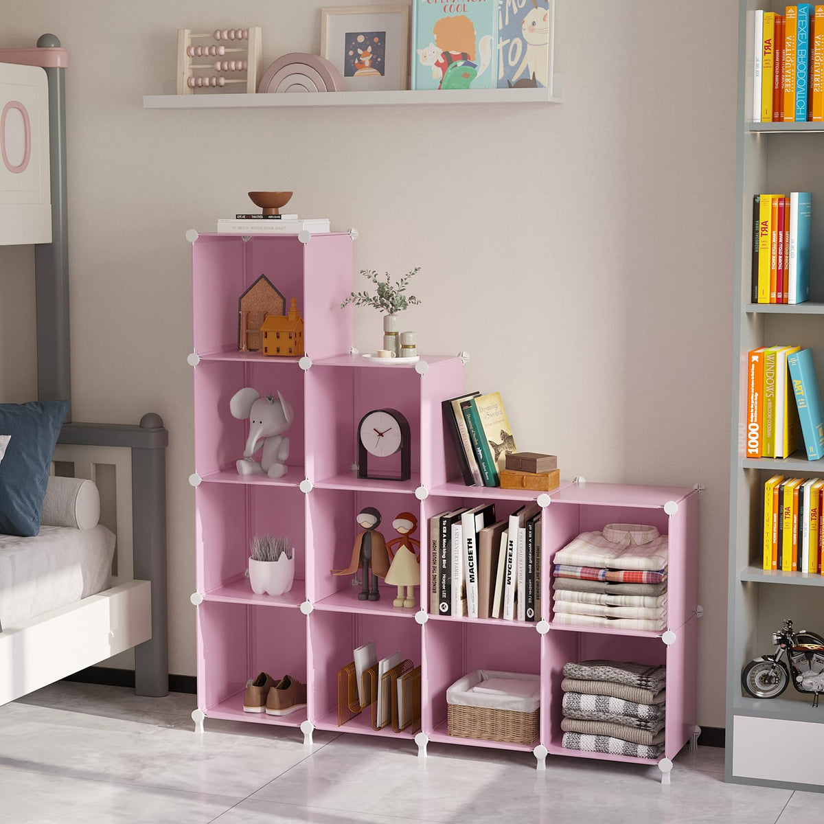 AWTATOS pink cube storage organizer, DIY assembly without tools.