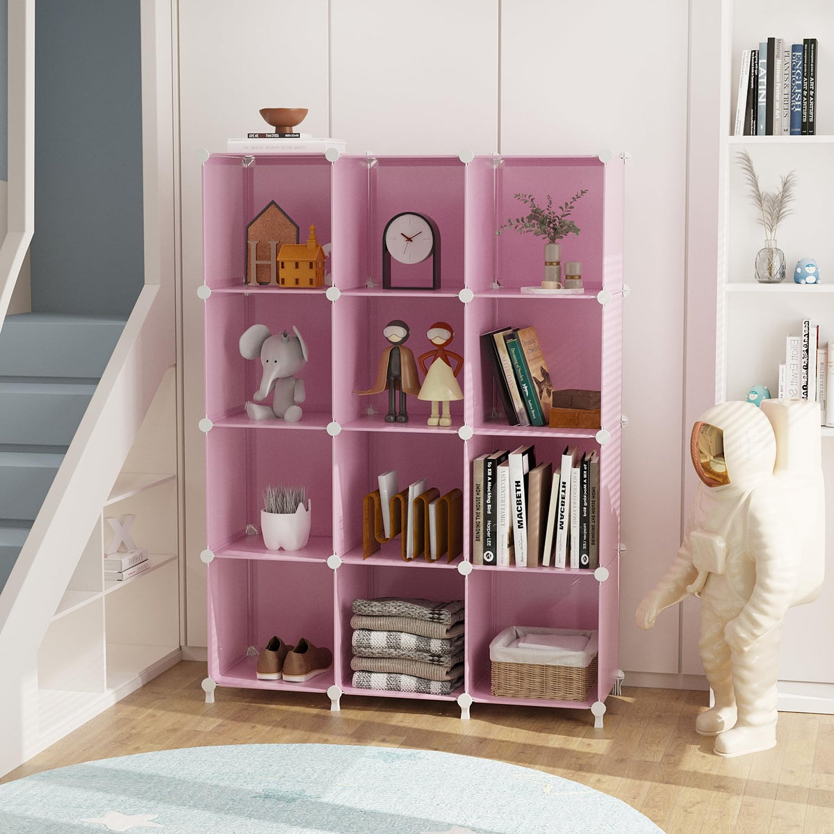 AWTATOS cube storage organizer pink, side view demonstrates easy relocation.