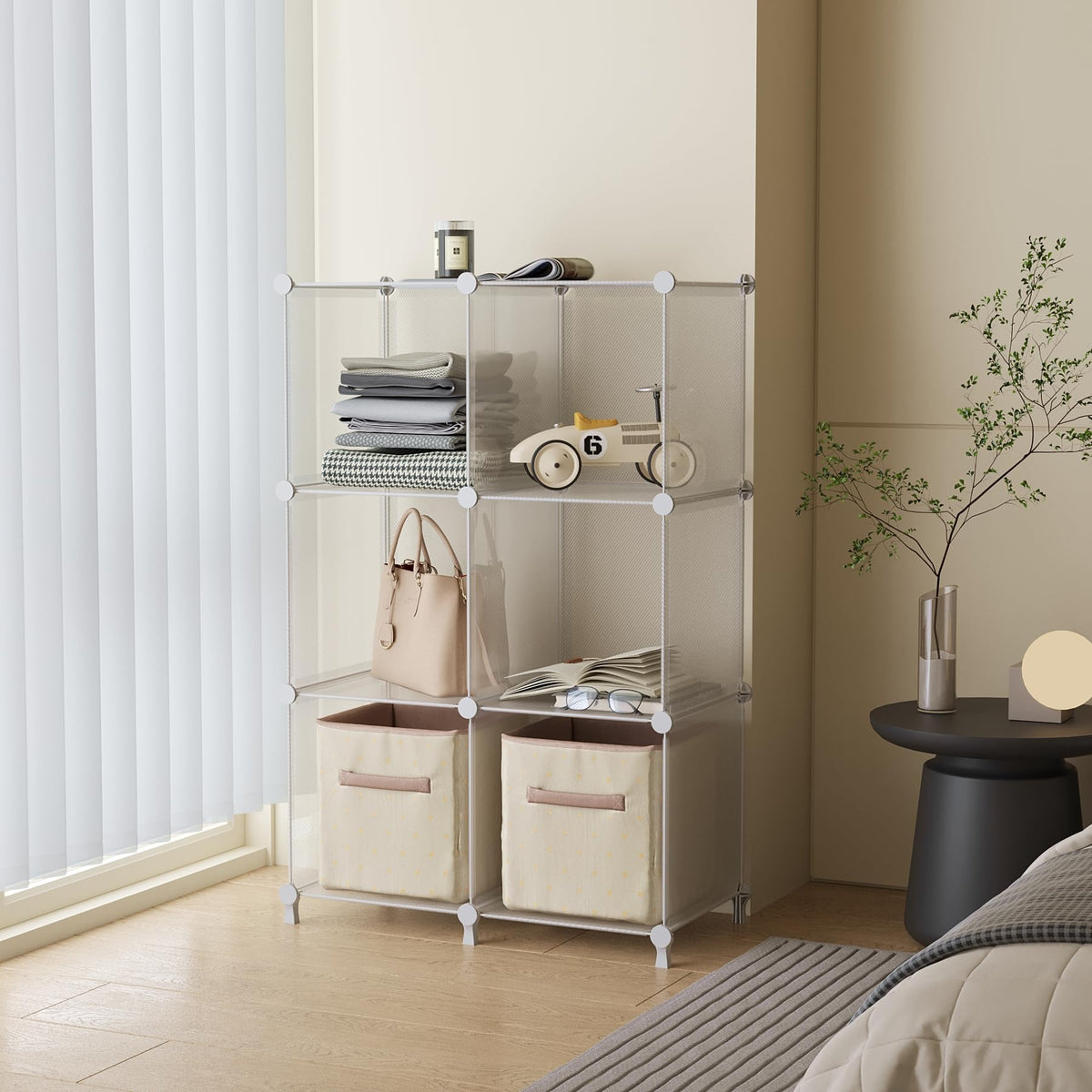 AWTATOS cube storage stackable shelves in a room layout