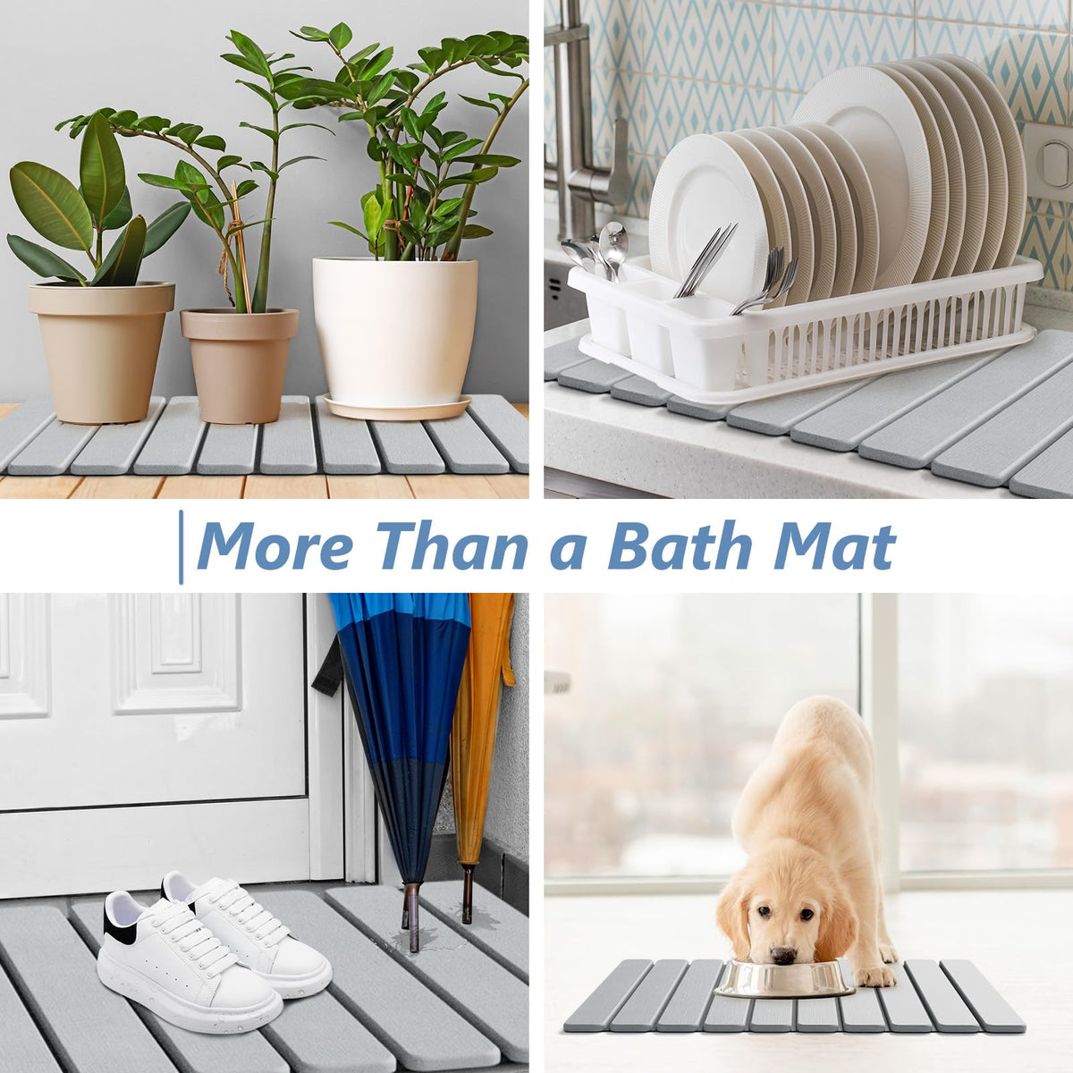 AWW bath mat size 23.6 by 15.5 inches fits compact bathrooms.