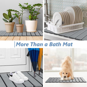 AWW 31.5 by 15.7 inch gray mat fits compact bathrooms.