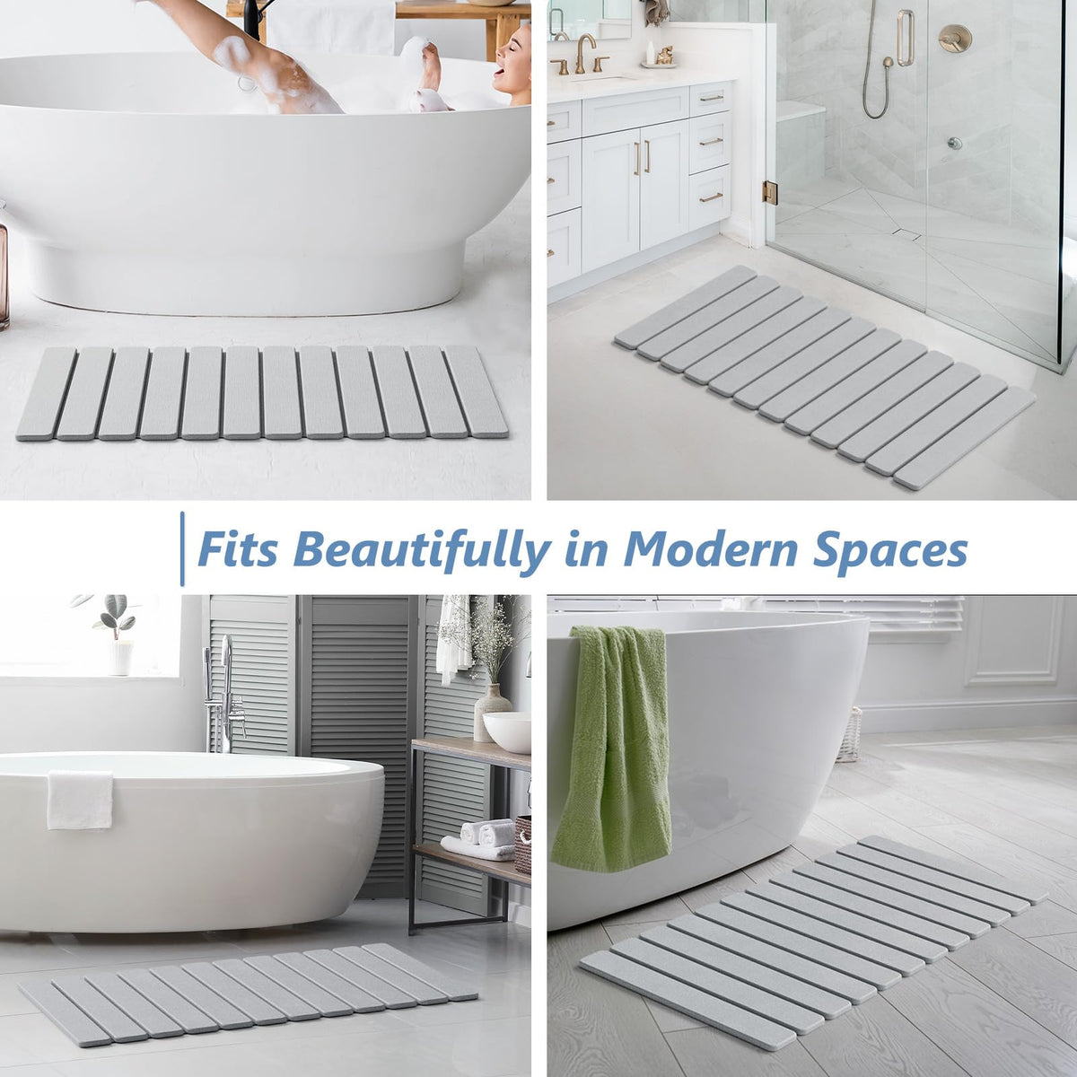 Easy-cleaning surface of AWW Foldable Stone Bath Mat after use