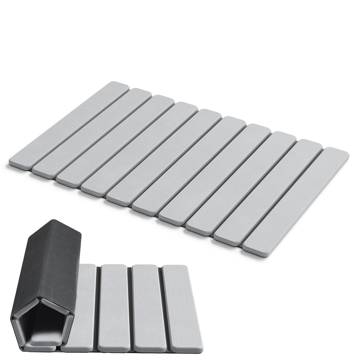 AWW foldable stone bath mat showing quick-dry diatomaceous surface for bathroom floors.
