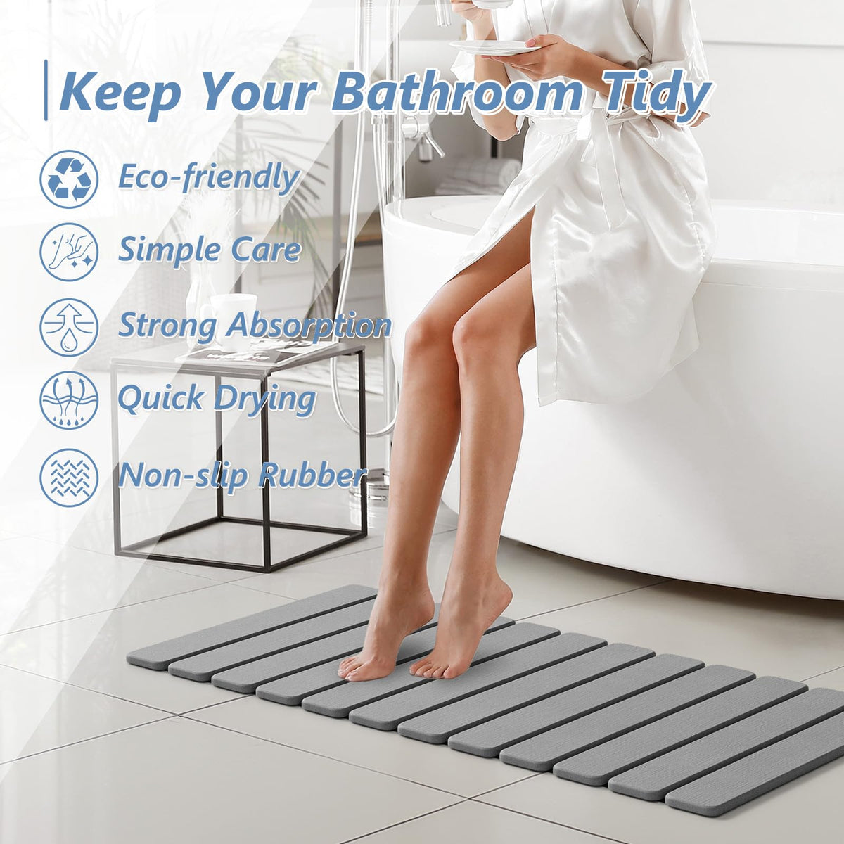 AWW Grey bath mat combines style with quick-dry performance.