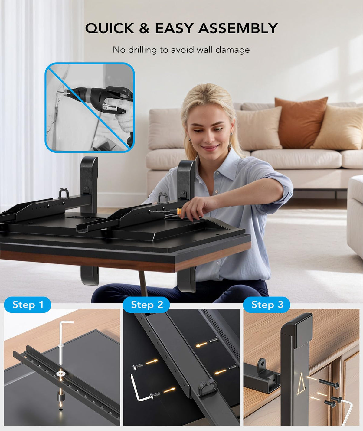 AX WABER table top TV stand maximum load 150 lbs supports larger TVs.