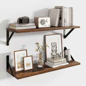 Axeman floating shelves in brown with 16W x 8D, ideal for books and keepsakes.