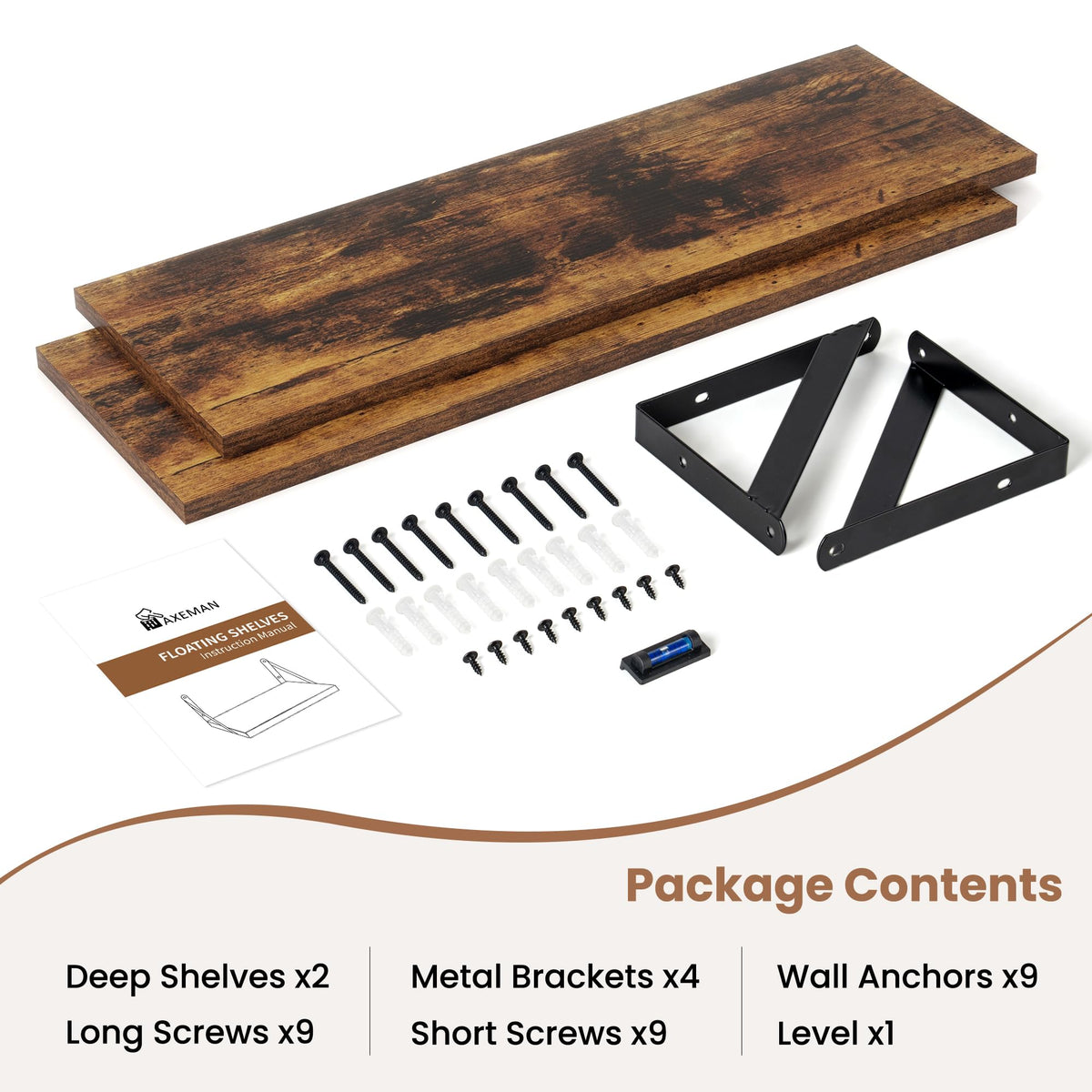Axeman hardware included for easy, tool-light installation.