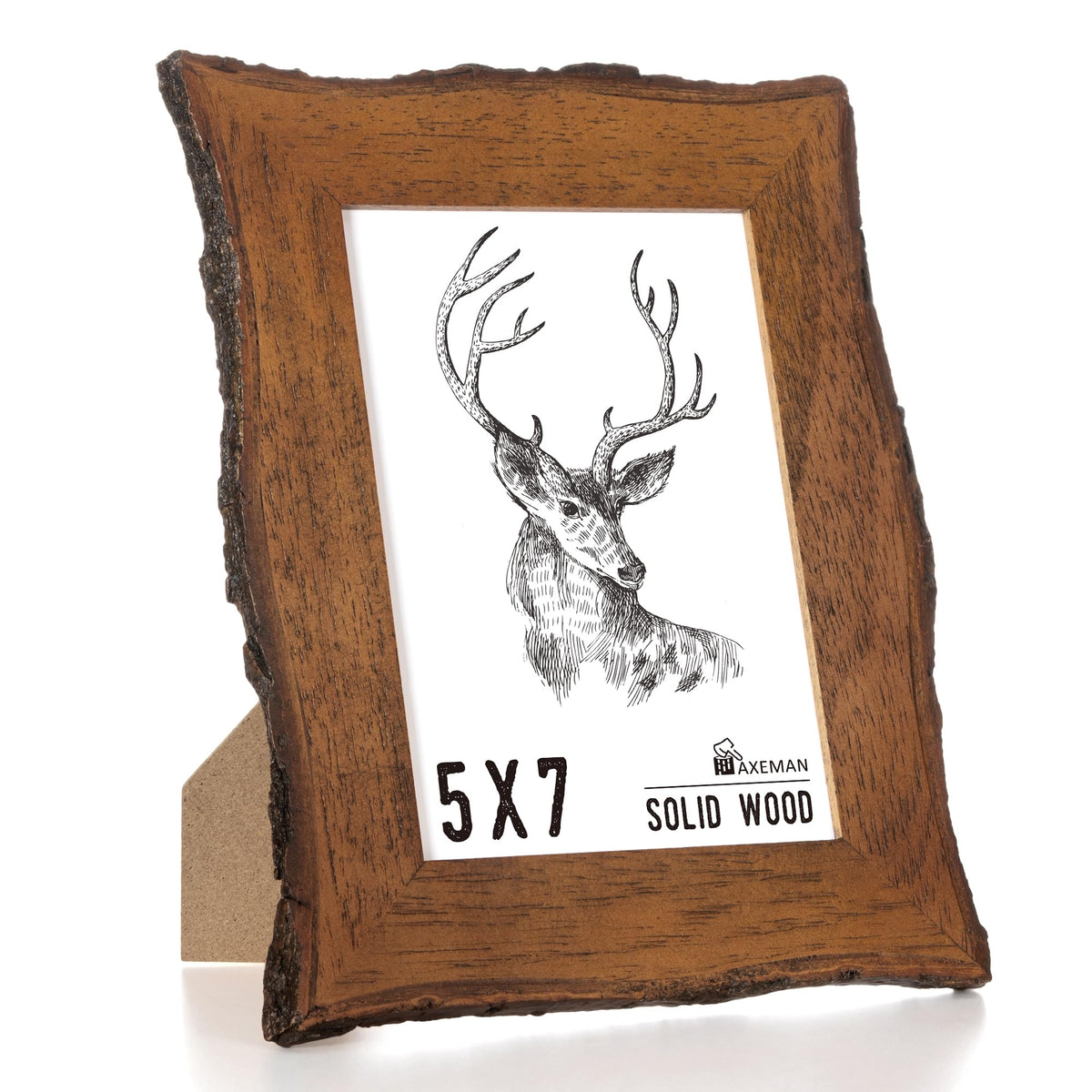 Axeman live edge frame close-up shows natural grain and rustic warmth