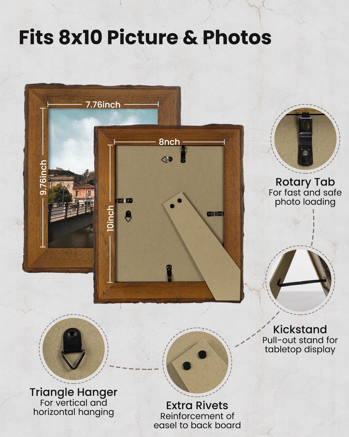 Axeman wood frame showcases memories on wall or shelf.
