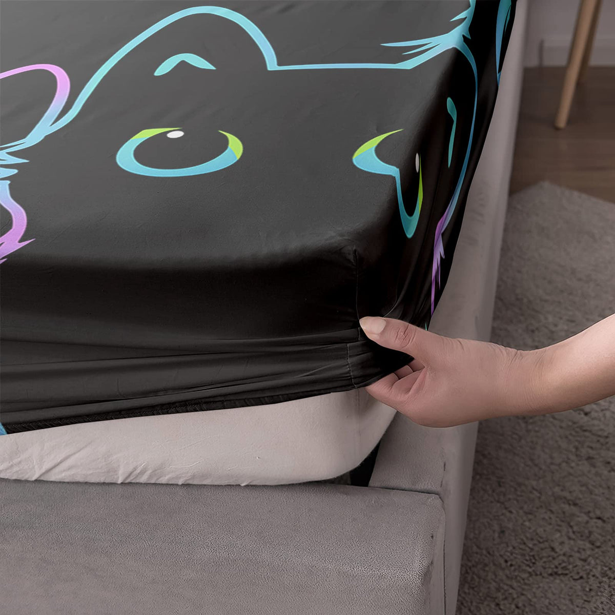 Axolotl cute cat sheet set edge stitching detail adds durability for busy kids