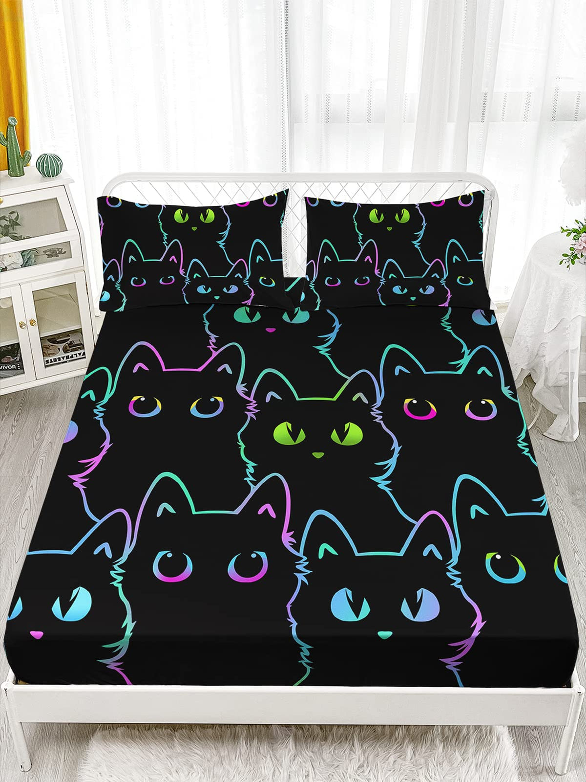 Axolotl cute cat sheet set flat sheet closeup highlights soft breathable polyester