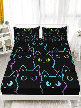 Axolotl cute cat sheet set flat sheet closeup highlights soft breathable polyester