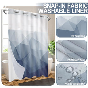 AXURXUI magnets and drape illustrate secure liner attachment and enhanced privacy at the tub.