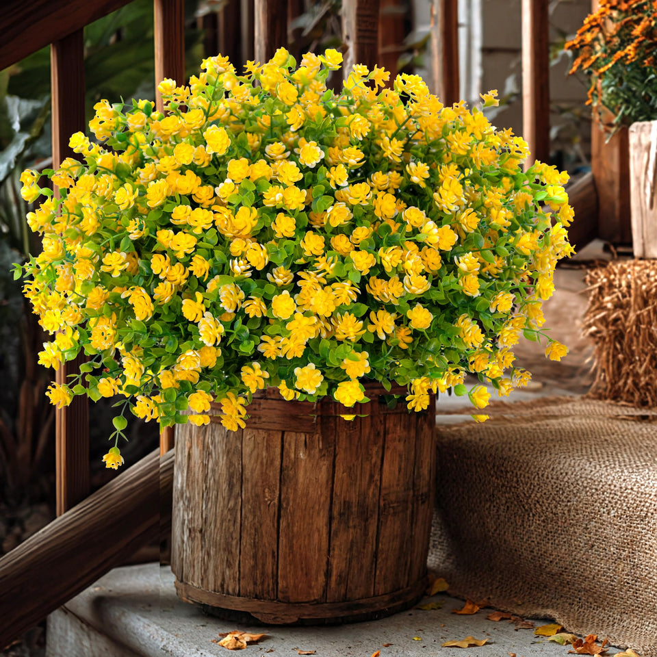 AXYLEX outdoor artificial flowers in vibrant yellow for porch decor, UV resistant