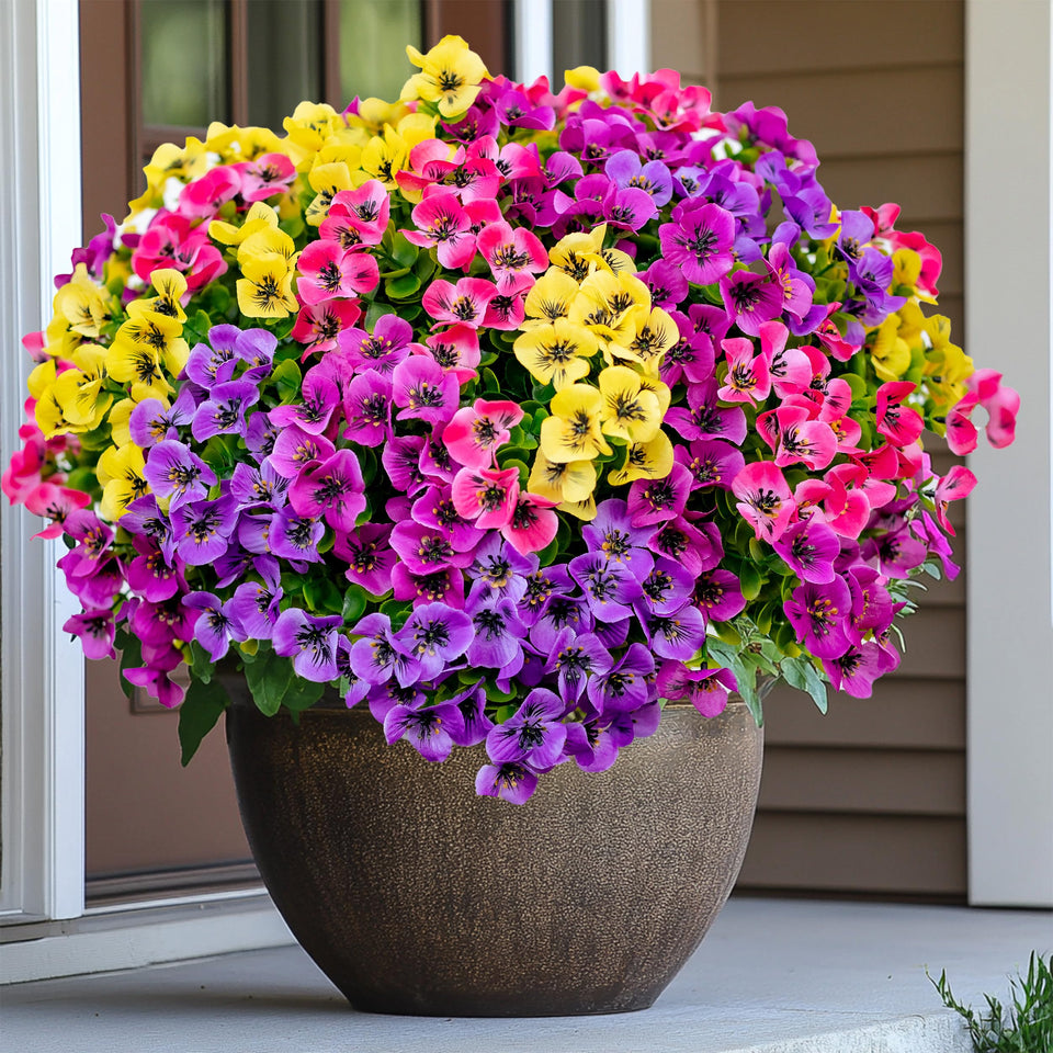 AXYLEX artificial pansy outdoor 16-bundles showcase vibrant color with maintenance-free charm.