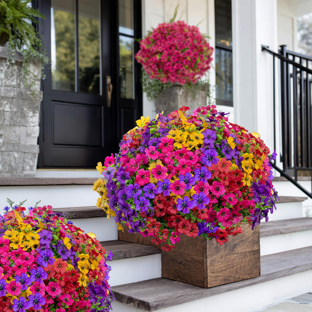 AXYLEX faux boxwood greenery stays vibrant and UV resistant for year-round outdoors