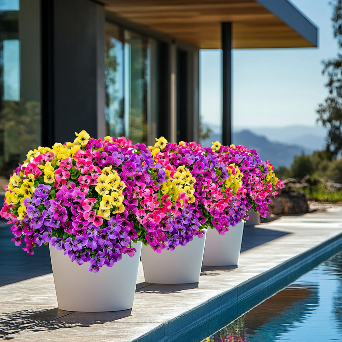 AXYLEX faux flowers decor for patio creates inviting, clutter-free outdoor ambiance.
