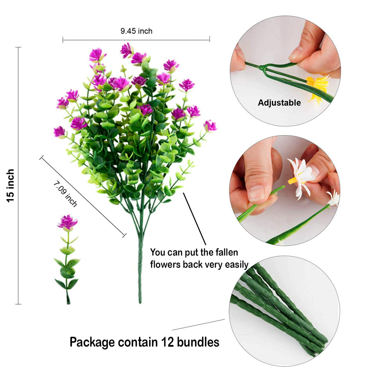 AXYLEX Mgenta 14-inch tall artificial plants create visible greenery outdoors.