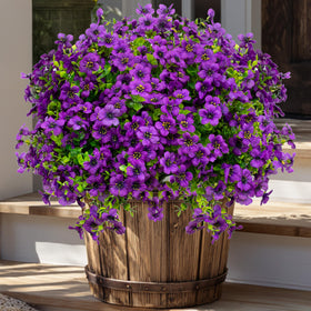AXYLEX purple outdoor artificial flowers bundle enhances porch color without upkeep.