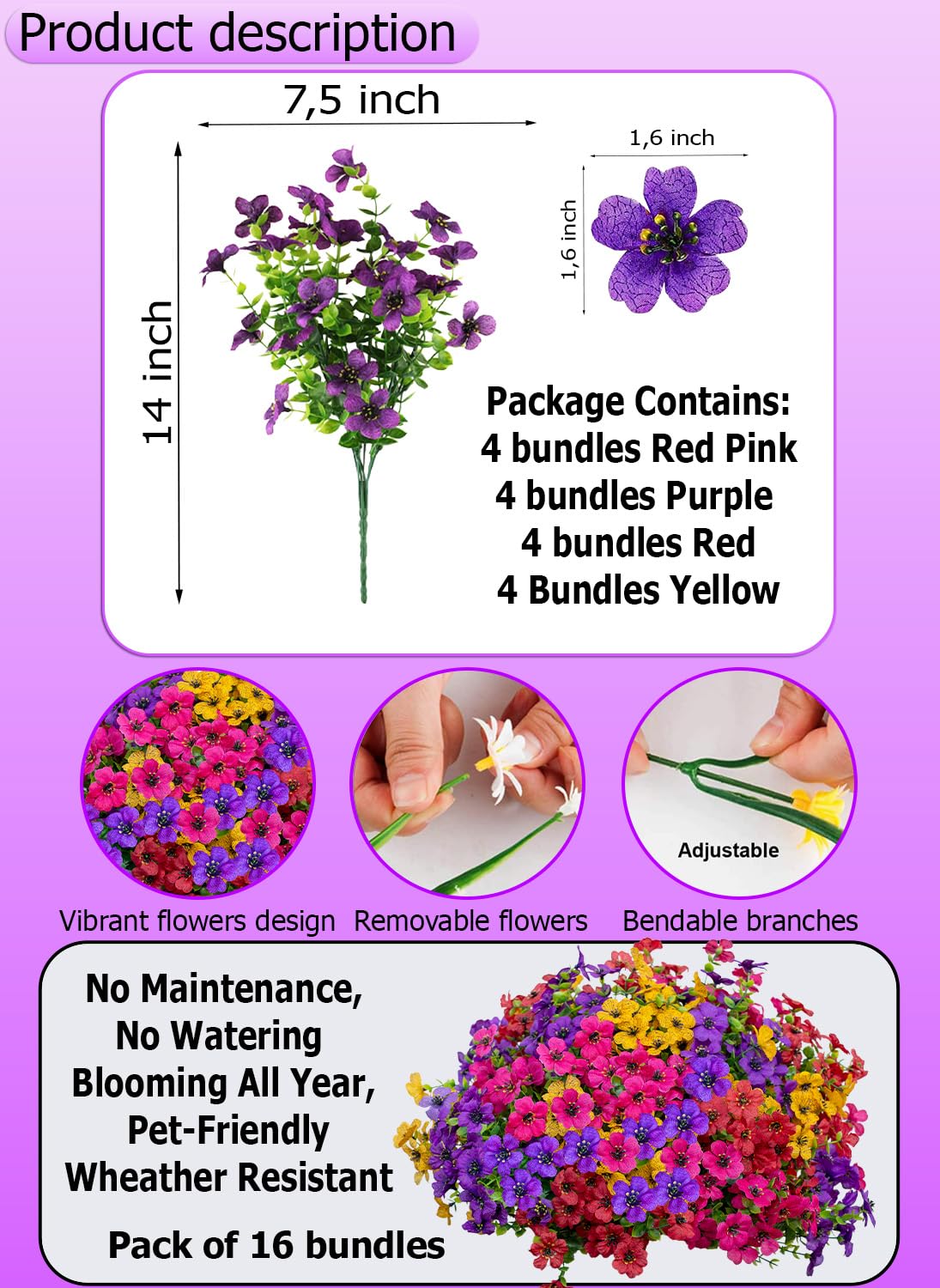 AXYLEX outdoor artificial plants stand 14 inches tall for porches and decks