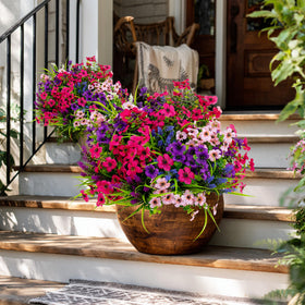 AXYLEX outdoor faux shrubs create depth and privacy on a deck