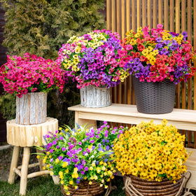 AXYLEX weatherproof artificial flowers withstand sun and heat for year-round curb appeal.