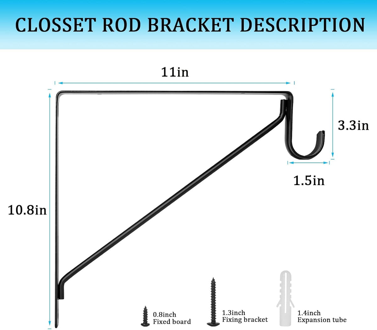 AYAYGD 11x11 inch bracket supports rod and shelf for organized closets.