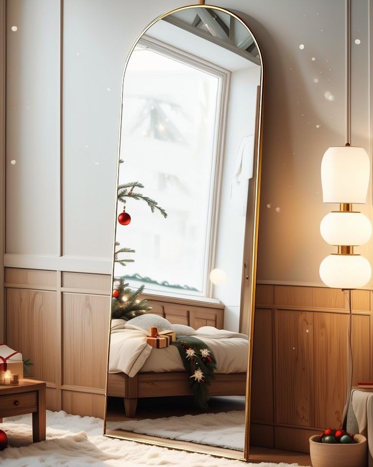 AyeWish arched mirror full-length 58x18 in gold aluminum frame brightens rooms and reflects light
