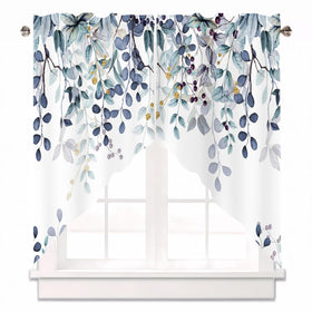 AYTTBIS dark blue eucalyptus swag valance close-up shows durable polyester and rod pocket.